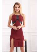 Fitted dress with cutouts, burgundy G5078 - Online store - Boutique